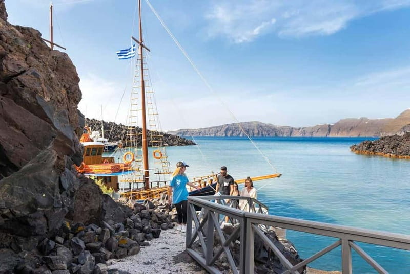 From Thera: Thirasia Cruise w/ Volcano Hike and Hot Springs - Manolas Village: Donkey Ride Options and Stair-Step Charm