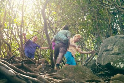 Hiking Sept Cascades (Tamarind Falls) - Half Day - What the trail is really like: forest steps, volcanic rock, and slippery descents