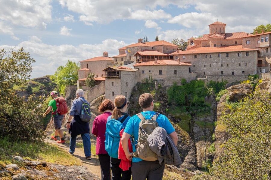 Kalabaka: Meteora Small-Group Hiking Tour w/ Monastery Visit - The hike up toward Great Meteoro and Varlaam cliffs