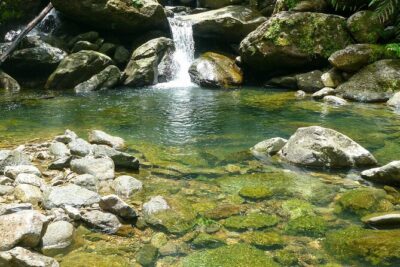 Waterfall Hike in Remote Area of El Yunque Rainforest; San Juan - Following the Espiritu Santo River: where the day turns from sight to swim
